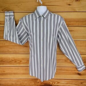 Nautica Dress Shirt Mens Sz L Multicolor Striped 100% Cotton Point Collar Pocket